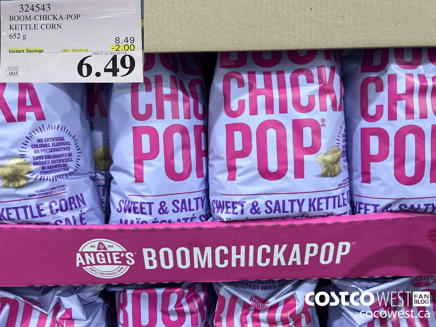 324543 BOOM-CHICKA-POP KETTLE CORN 652 g ($2.00 INSTANT SAVINGS EXPIRES ON 2024-03-24) $6.49