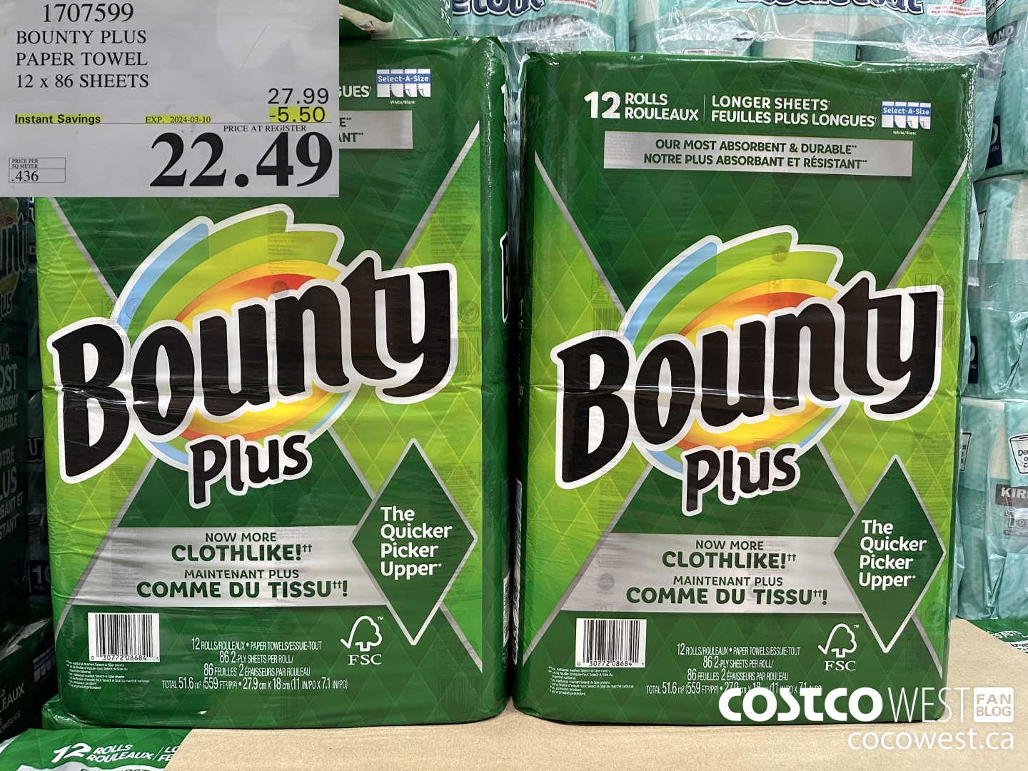 1707599 BOUNTY PLUS PAPER TOWEL 12 X 86 SHEETS ($5.50 INSTANT SAVINGS EXPIRES ON 2024-03-10) $22.49