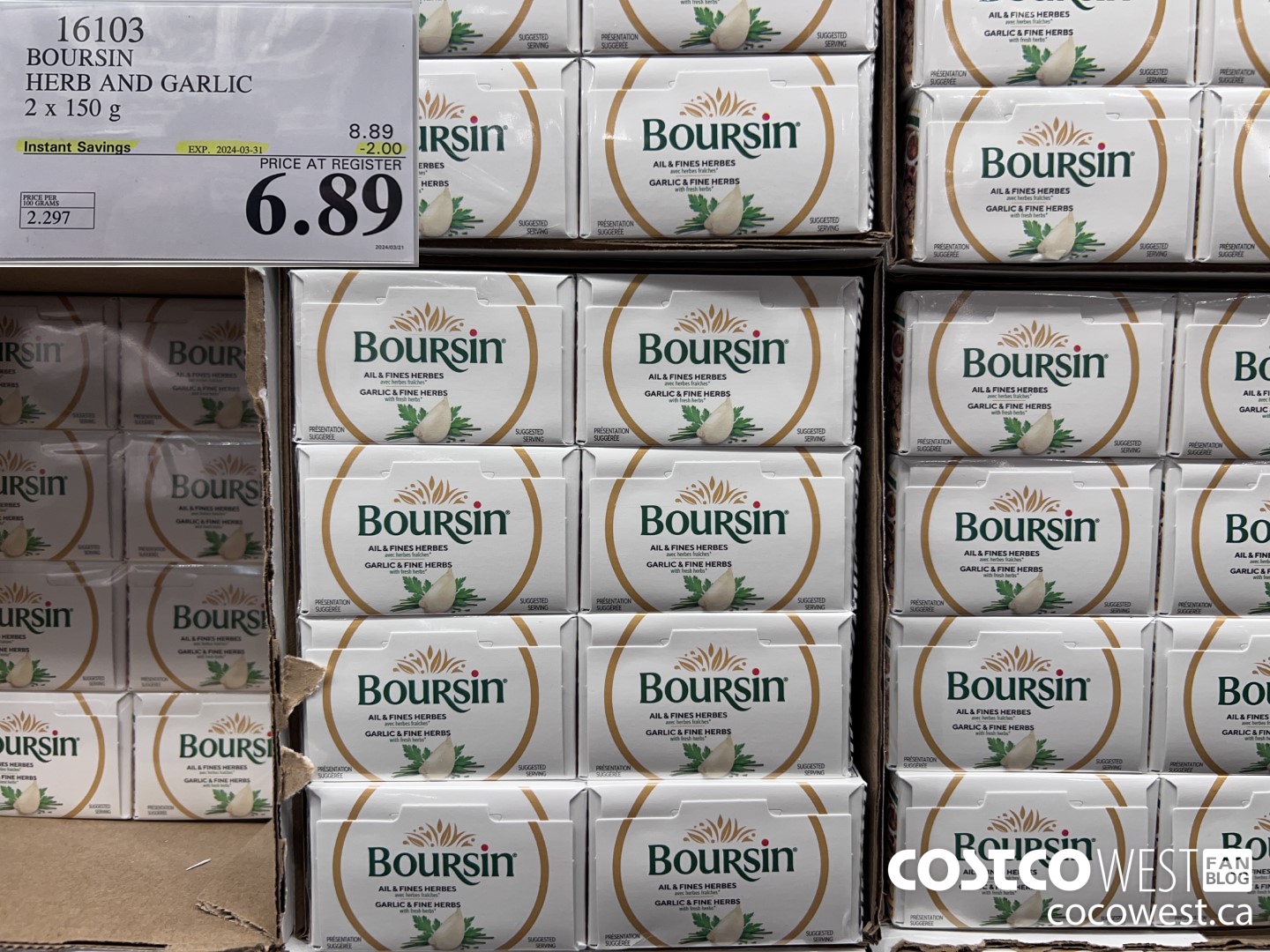 16103 BOURSIN HERB AND GARLIC 2 x 150 g ($2.00 INSTANT SAVINGS EXPIRES ON 2024-03-31) $6.89