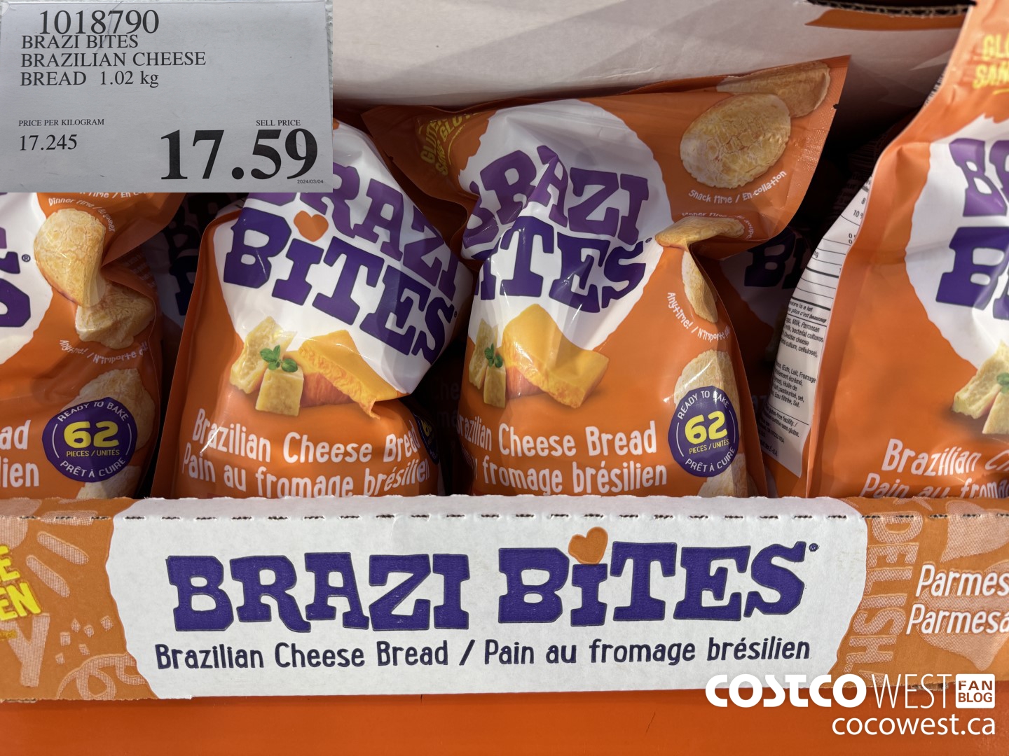 1018790 BRAZI BITES BRAZILIAN CHEESE BREAD 1.02KG $17.59