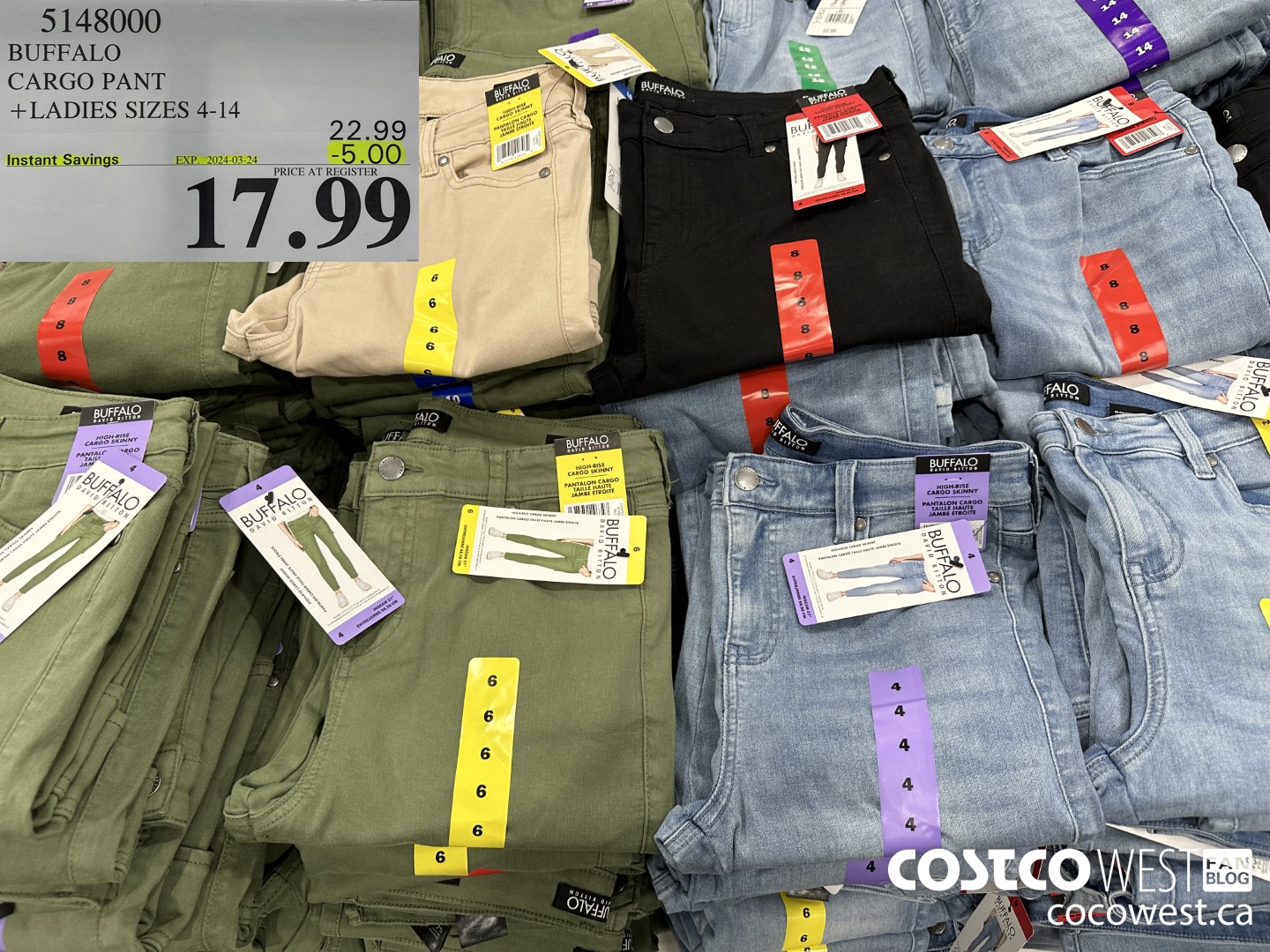 5148000 BUFFALO CARGO PANT LADIES SIZES 4-14 ($5.00 INSTANT SAVINGS EXPIRES ON 2024-03-24) $17.99