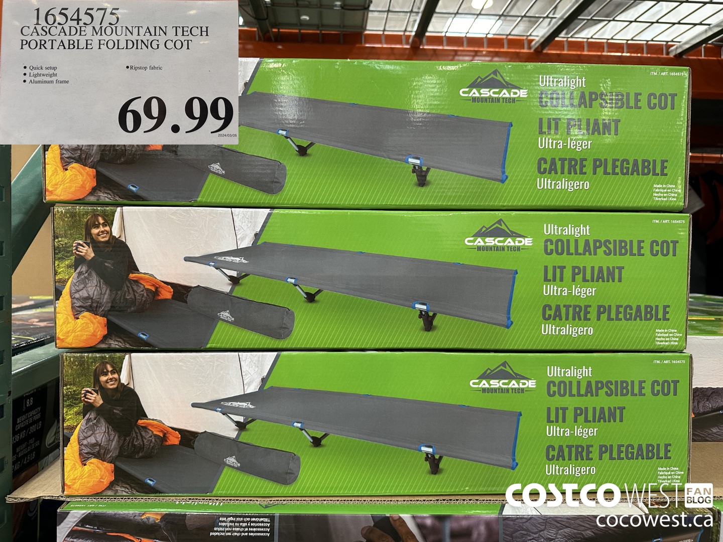 1654575 CASCADE MOUNTAIN TECH PORTABLE FOLDING COT $69.99