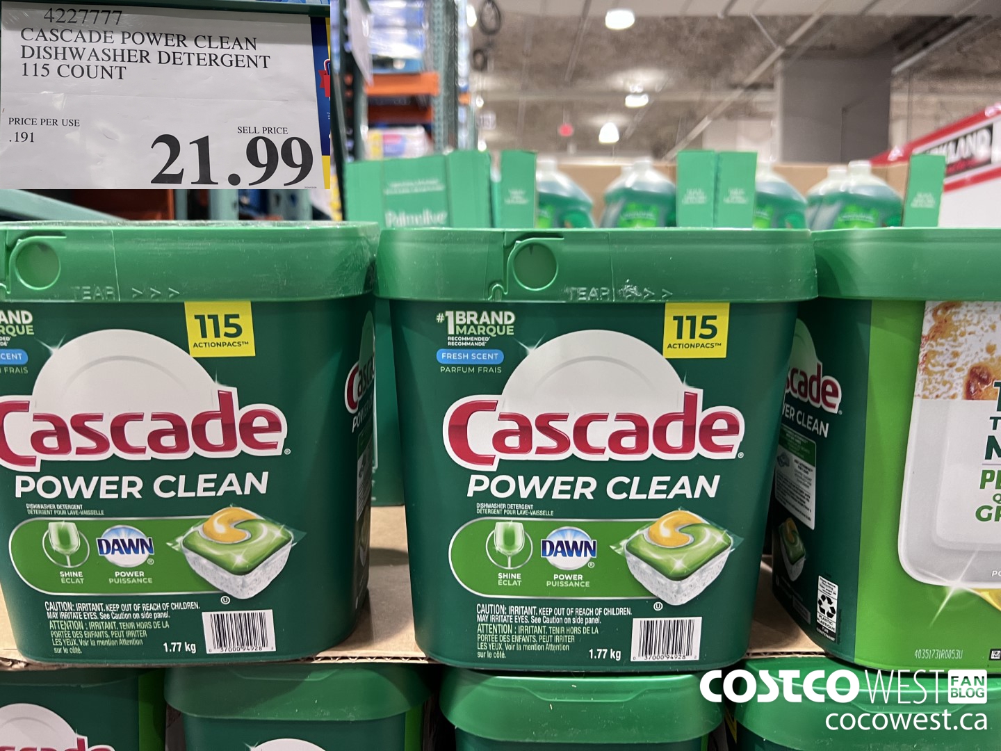 4227777 CASCADE POWER CLEAN DISHWASHER DETERGENT 115 COUNT $21.99