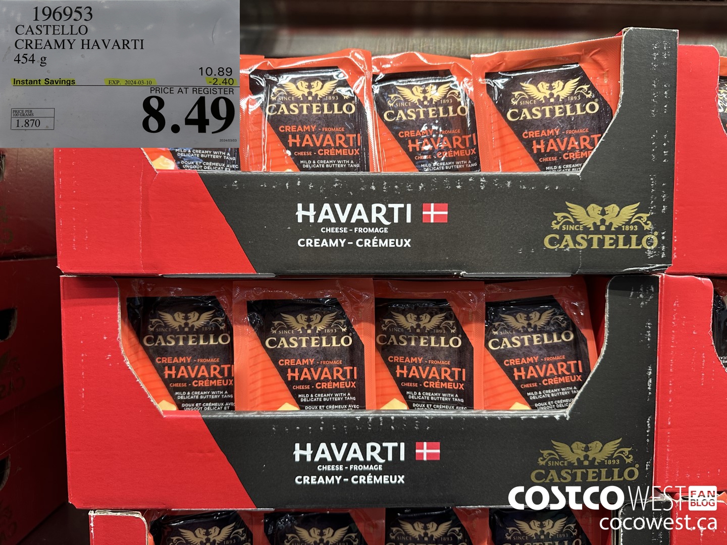 196953 CASTELLO CREAMY HAVARTI 454 g ($2.40 INSTANT SAVINGS EXPIRES ON 2024-03-10) $8.49
