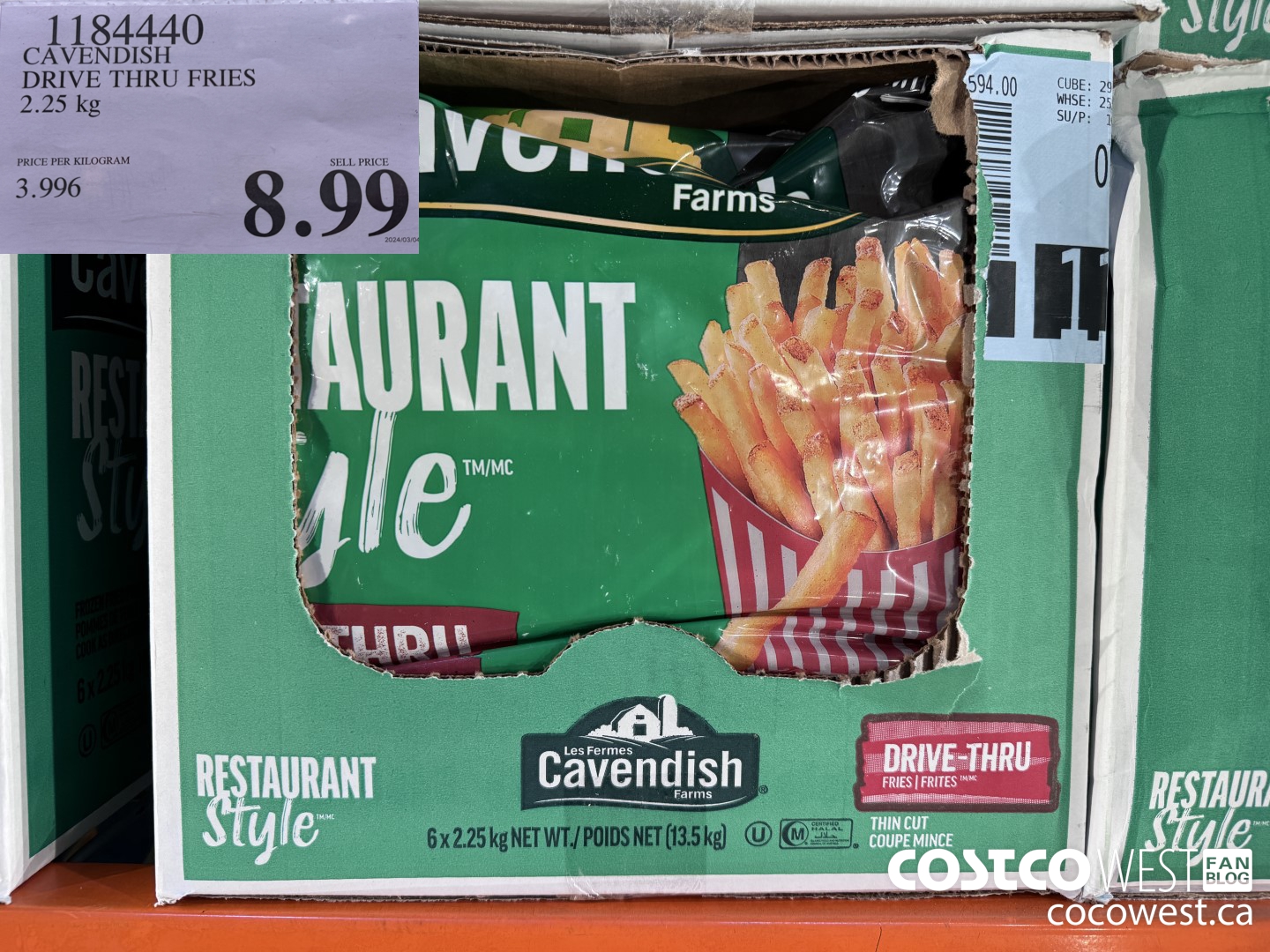1184440 CAVENDISH DRIVE THRU FRIES 2.25 kg $8.99