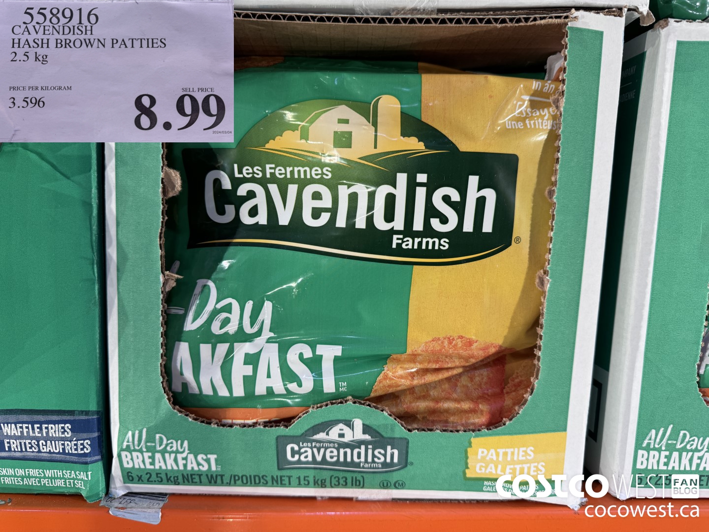 558916 CAVENDISH HASH BROWN PATTIES 2.5 kg $8.99