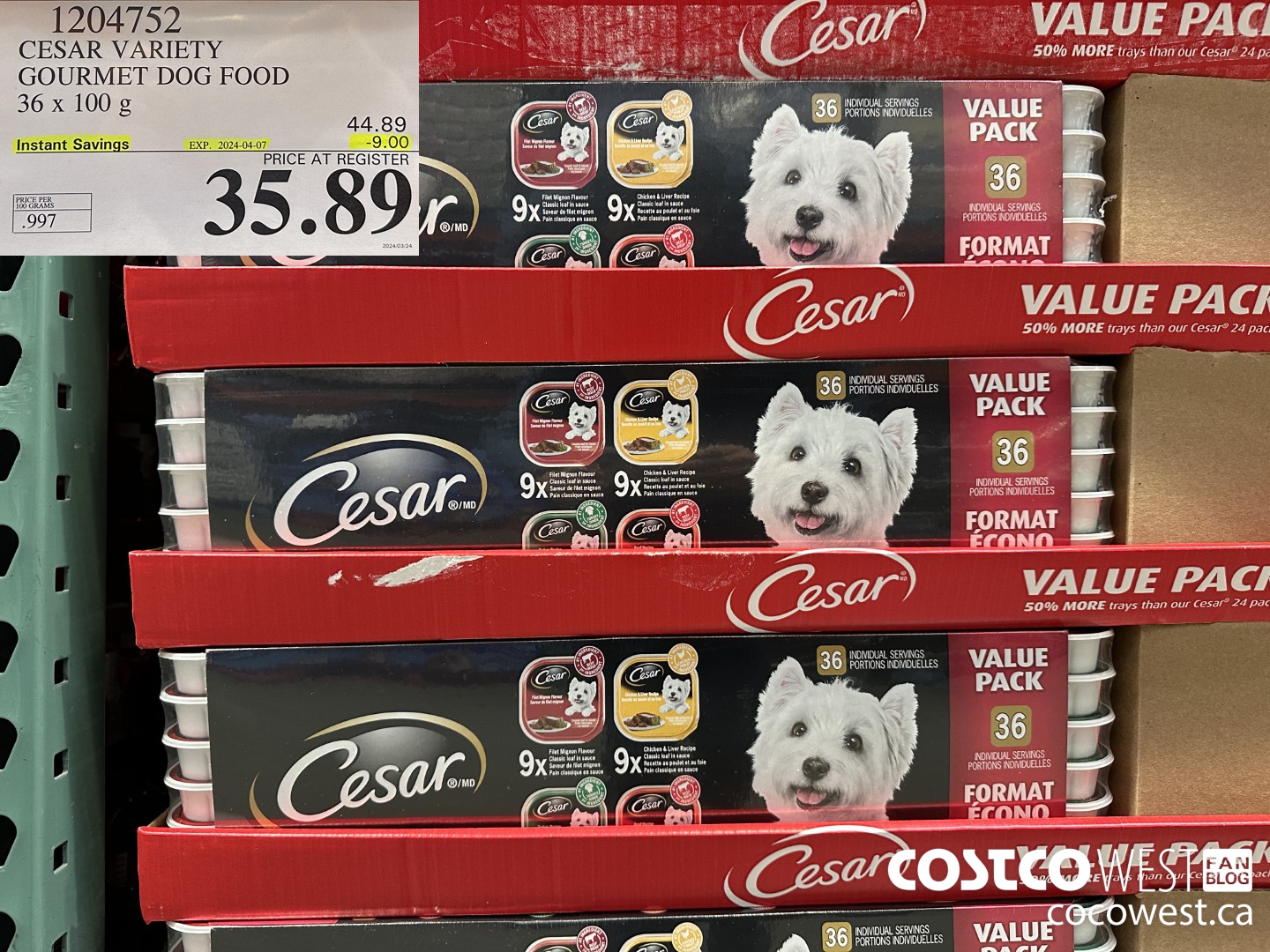 1204752 CESAR VARIETY GOURMET DOG FOOD 36 x 100 g ($9.00 INSTANT SAVINGS EXPIRES ON 2024-04-07) $35.89