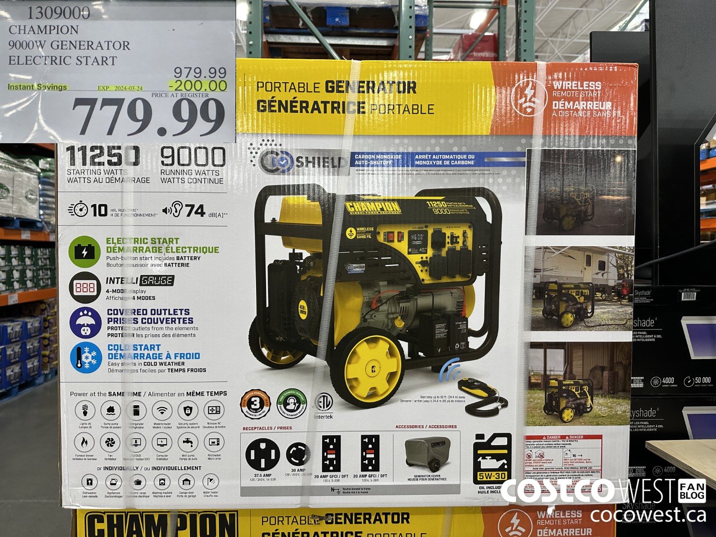 1309000 CHAMPION 9000W GENERATOR ELECTRIC START ($200.00 INSTANT SAVINGS EXPIRES ON 2024-03-24) $779.99