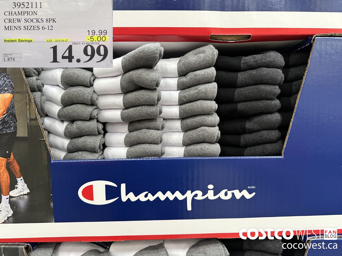 3952111 CHAMPION CREW SOCKS 8PK MENS SIZES 6-12 ($5.00 INSTANT SAVINGS EXPIRES ON 2024-04-07) $14.99