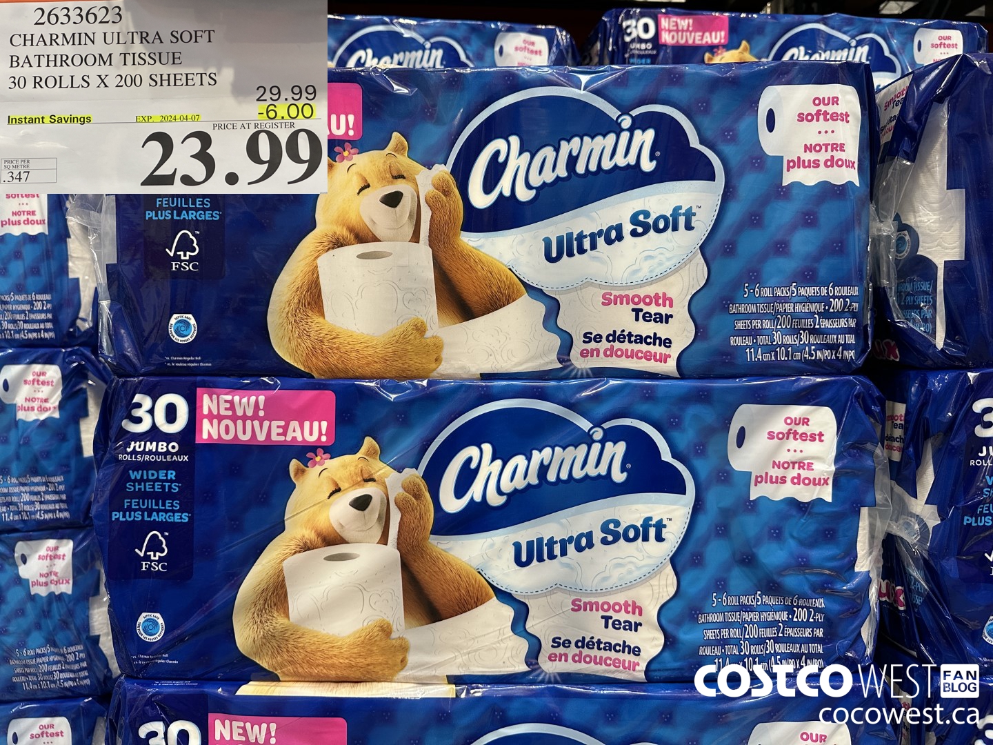 2633623 CHARMIN ULTRA SOFT BATHROOM TISSUE 30 ROLLS X 200 SHEETS ($6.00 INSTANT SAVINGS EXPIRES ON 2024-04-07) $23.99