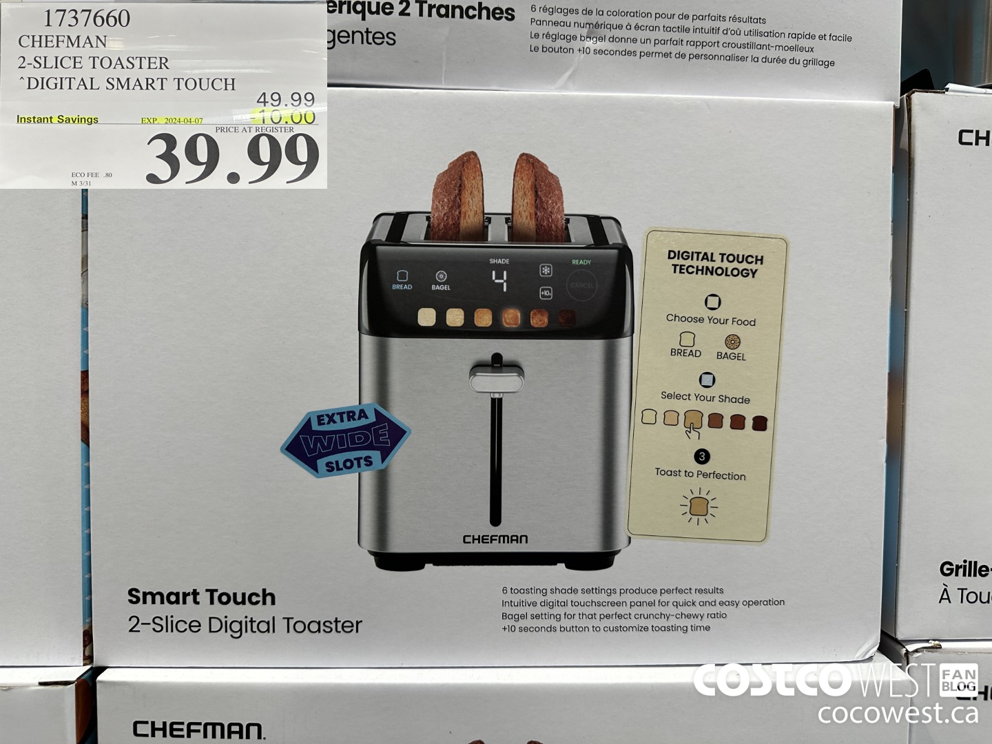 1737660 CHEFMAN 2-SLICE TOASTER DIGITAL SMART TOUCH ($10.00 INSTANT SAVINGS EXPIRES ON 2024-04-07) $39.99