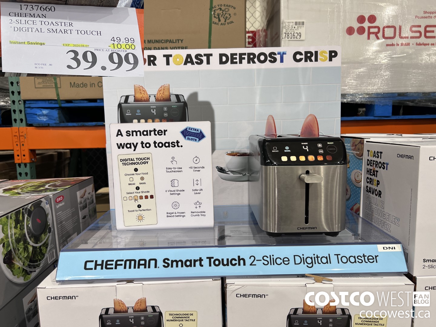 1737660 CHEFMAN 2-SLICE TOASTER DIGITAL SMART TOUCH ($10.00 INSTANT SAVINGS EXPIRES ON 2024-04-07) $39.99
