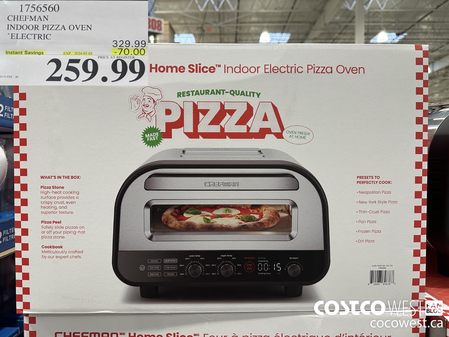 1756560 CHEFMAN INDOOR PIZZA OVEN ELECTRIC ($70.00 INSTANT SAVINGS EXPIRES ON 2024-03-03) $259.99