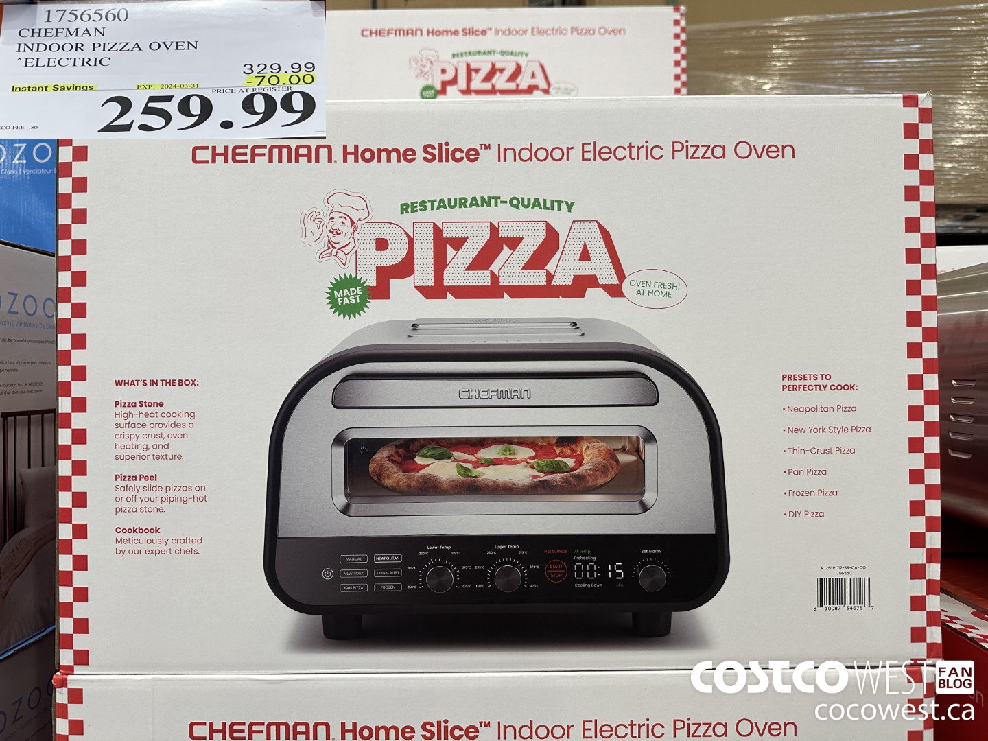 1756560 CHEFMAN INDOOR PIZZA OVEN ELECTRIC ($70.00 INSTANT SAVINGS EXPIRES ON 2024-03-31) $259.99