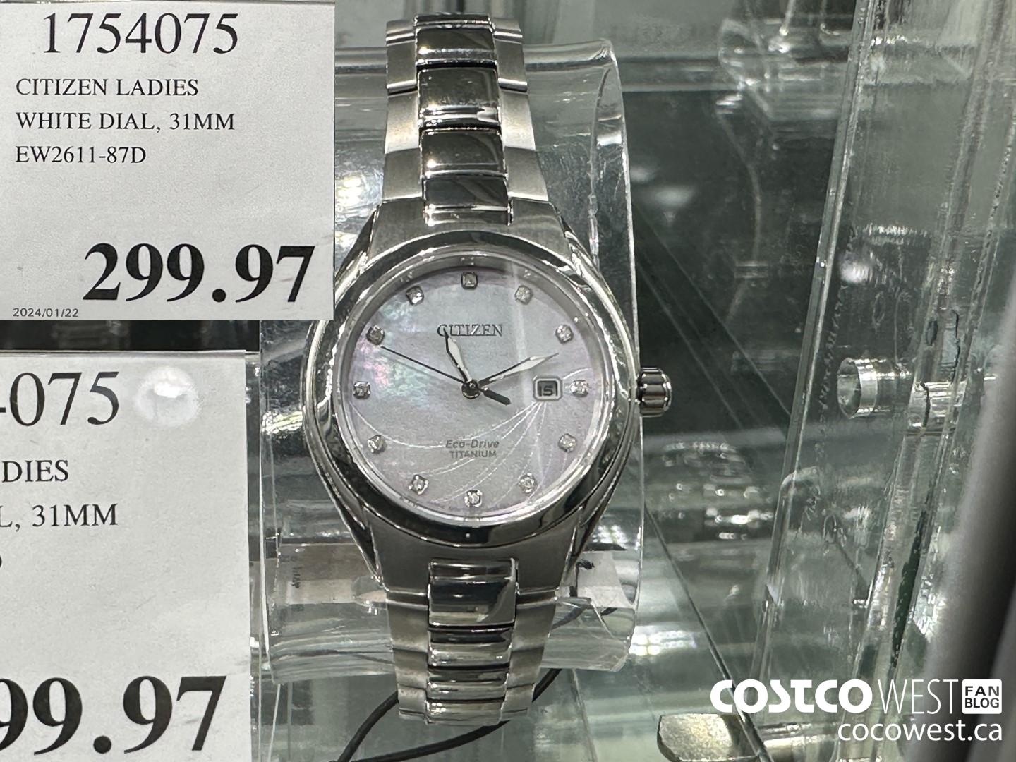 1754075 CITIZEN LADIES WHITE DIAL 31MM EW2611-87D $299.97