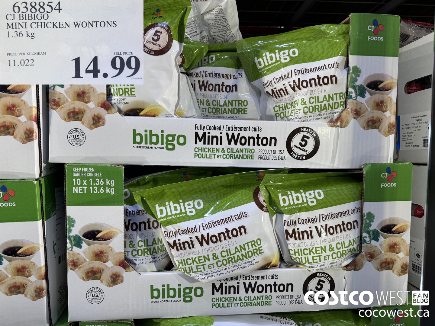 638854 CJ BIBIGO MINI CHICKEN WONTONS 1.36 KG $14.99