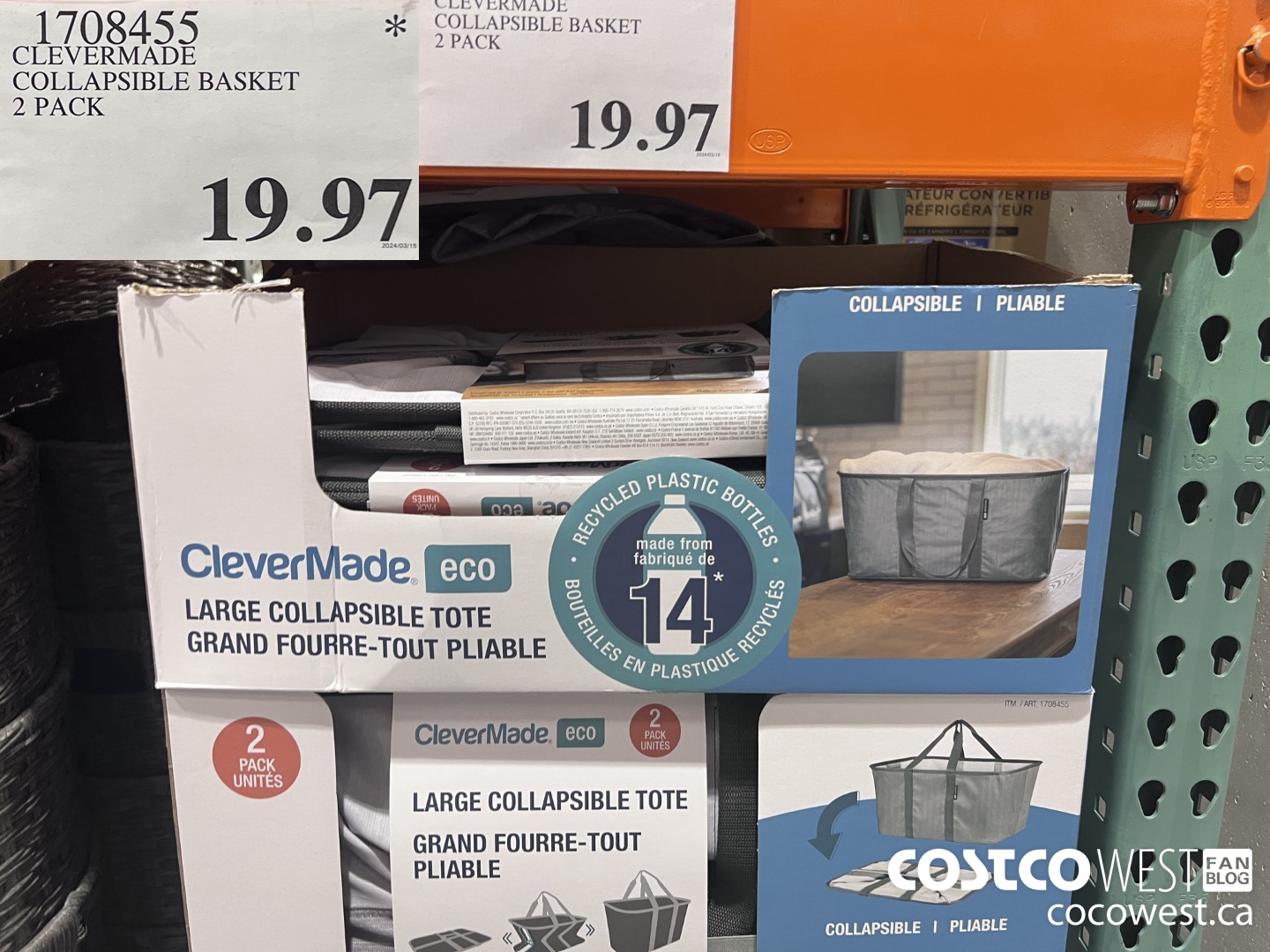 1708455 CLEVERMADE COLLAPSIBLE BASKET 2 PACK $19.97