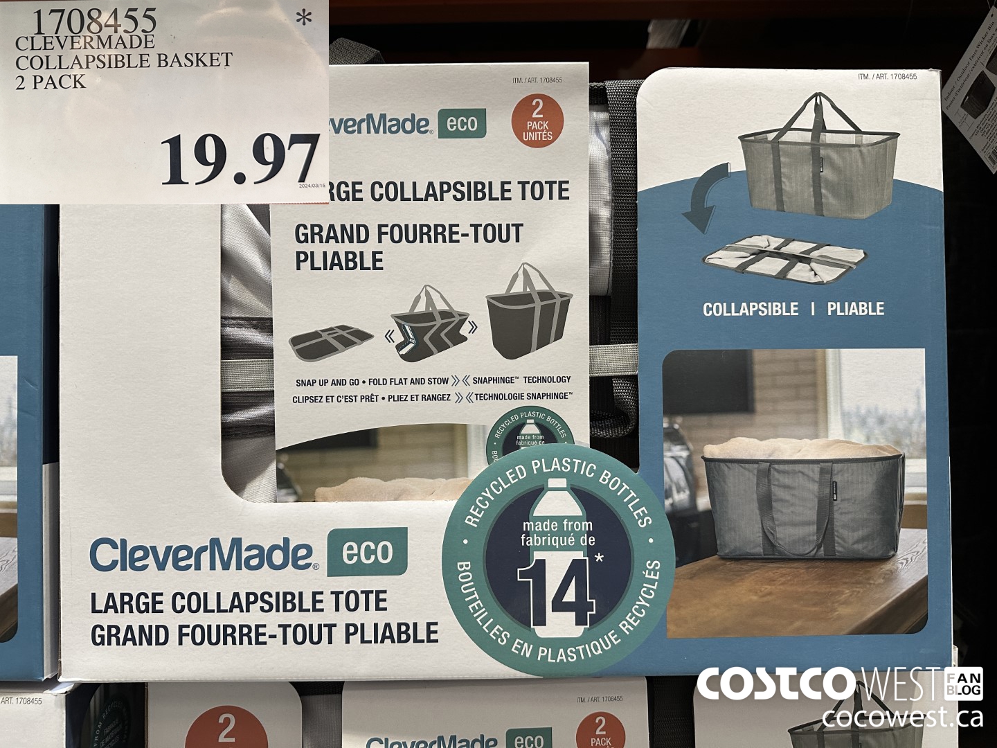 1708455 CLEVERMADE COLLAPSIBLE BASKET 2 PACK $19.97