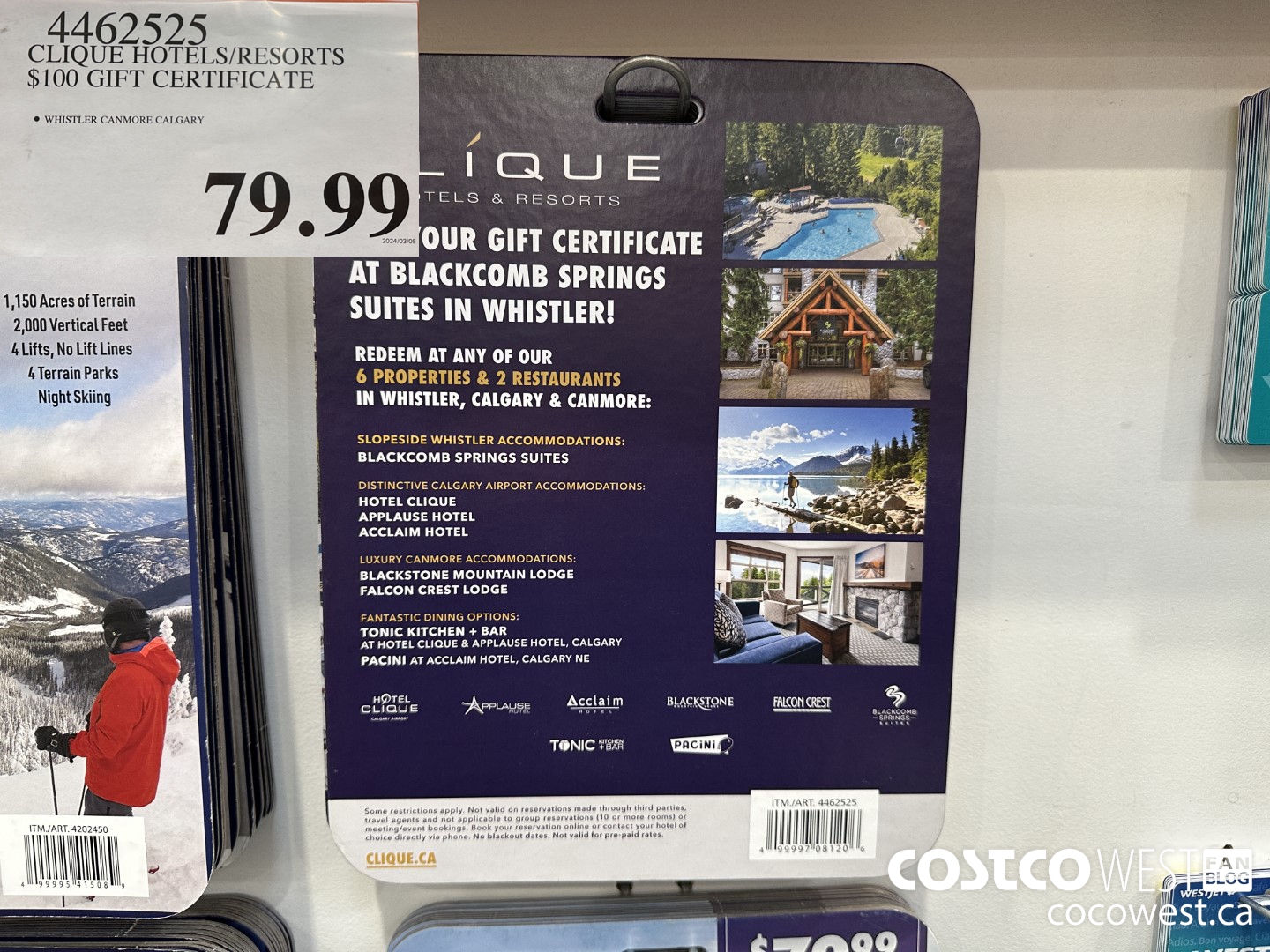 4462525 CLIQUE HOTELS/RESORTS $100 GIFT CERTIFICATE $79.99