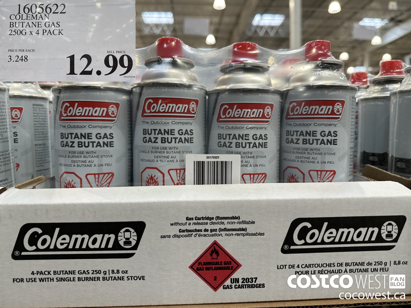 1605622 COLEMAN BUTANE GAS 250G x 4 PACK $12.99