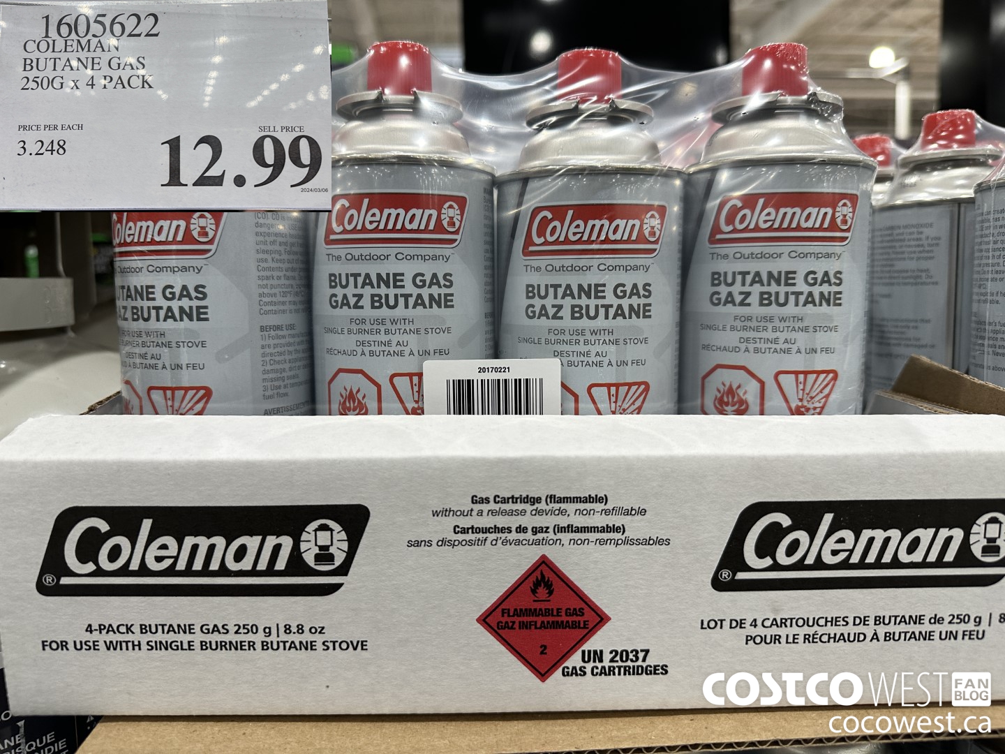 1605622 COLEMAN BUTANE GAS 250G x 4 PACK $12.99