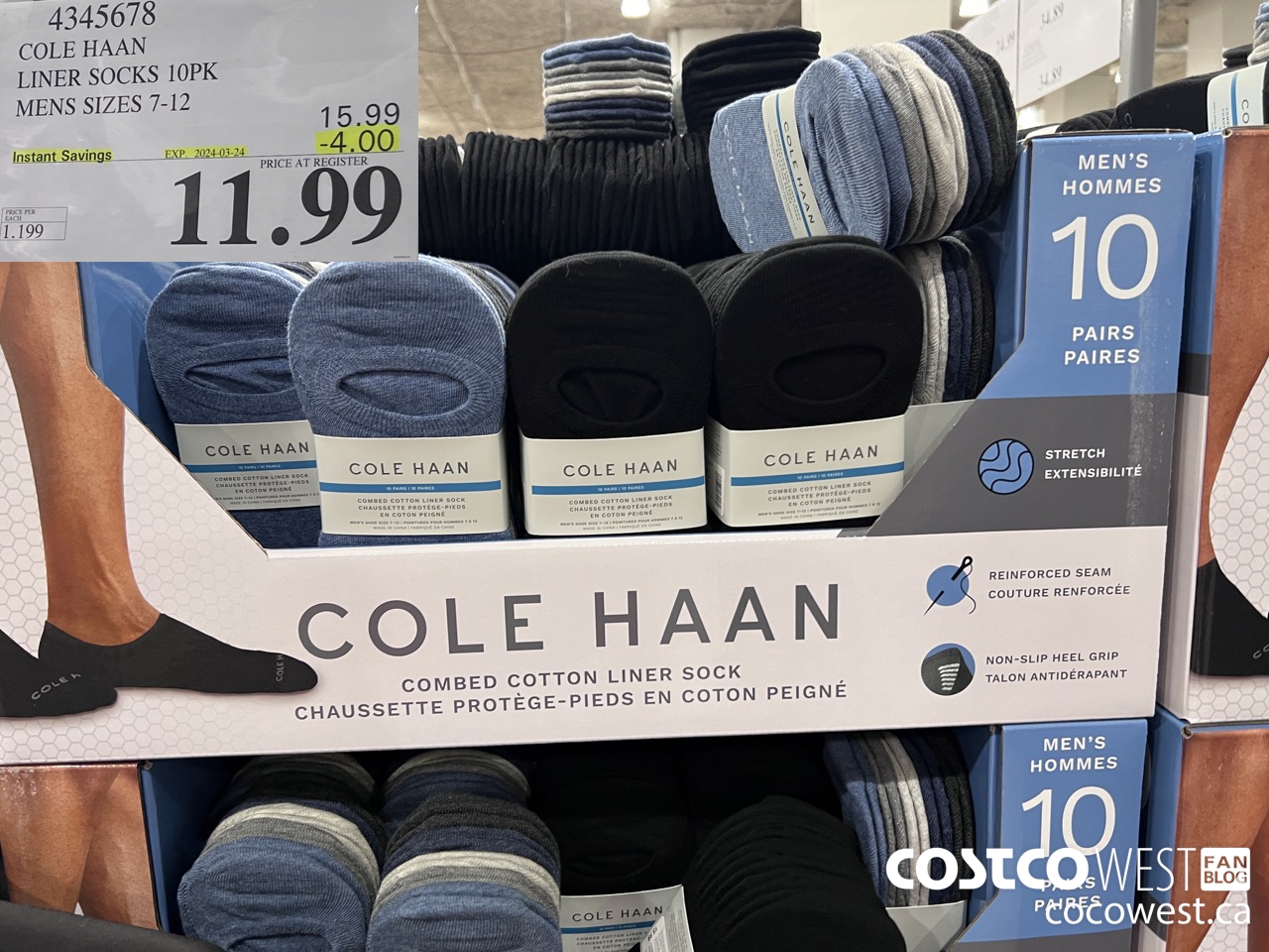 4345678 COLE HAAN LINER SOCK 10PK MENS SIZES 7-12 ($4.00 INSTANT SAVINGS EXPIRES ON 2024-03-24) $11.99