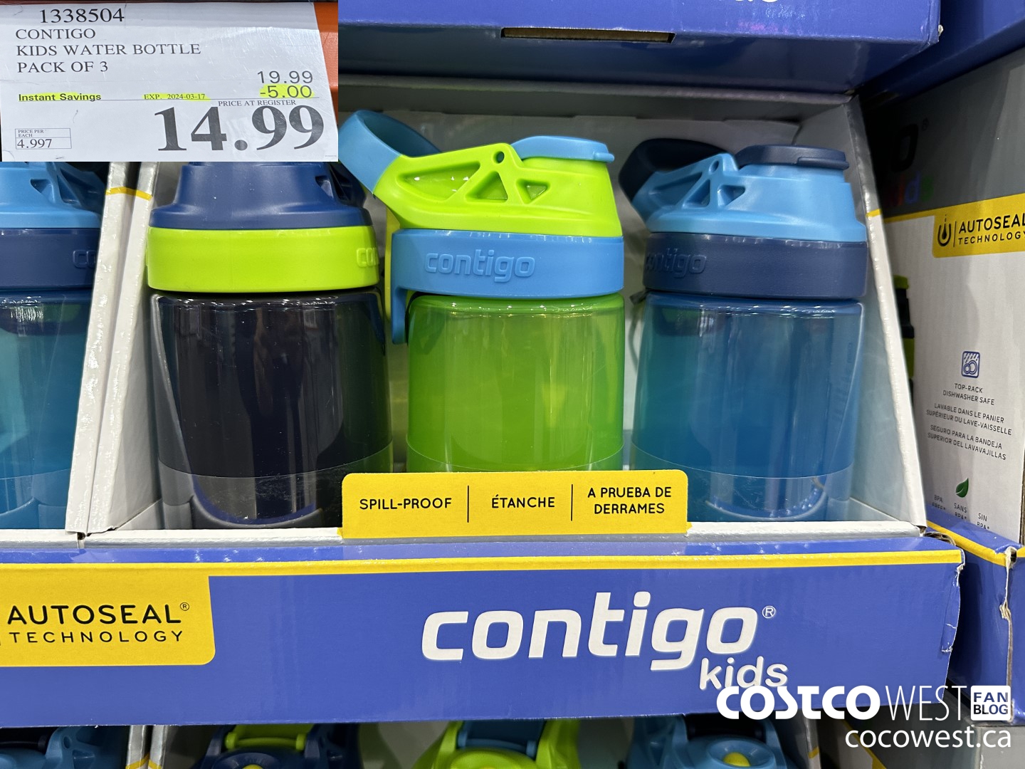 1338504 CONTIGO KIDS WATER BOTTLE PACK OF 3 ($5.00 INSTANT SAVINGS EXPIRES ON 2024-03-17) $14.99
