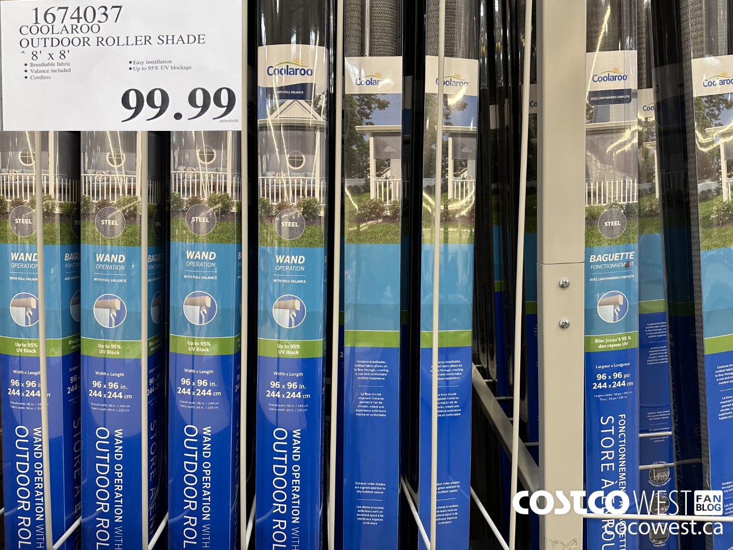 1674037 COOLAROO OUTDOOR ROLLER SHADE 8' X 8' $99.99