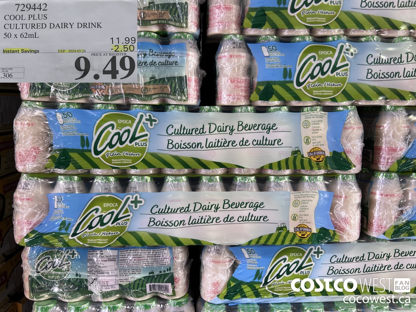 729442 COOL PLUS CULTURED DAIRY DRINK 50 x 62mL ($2.50 INSTANT SAVINGS EXPIRES ON 2024-03-24) $9.49