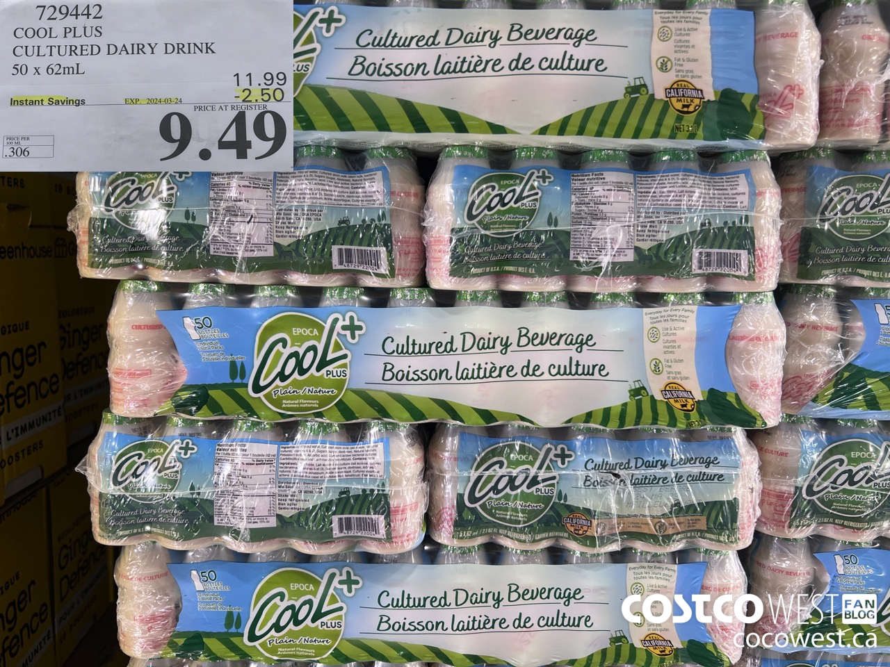 729442 COOL PLUS CULTURED DAIRY DRINK 50 x 62mL ($2.50 INSTANT SAVINGS EXPIRES ON 2024-03-24) $9.49