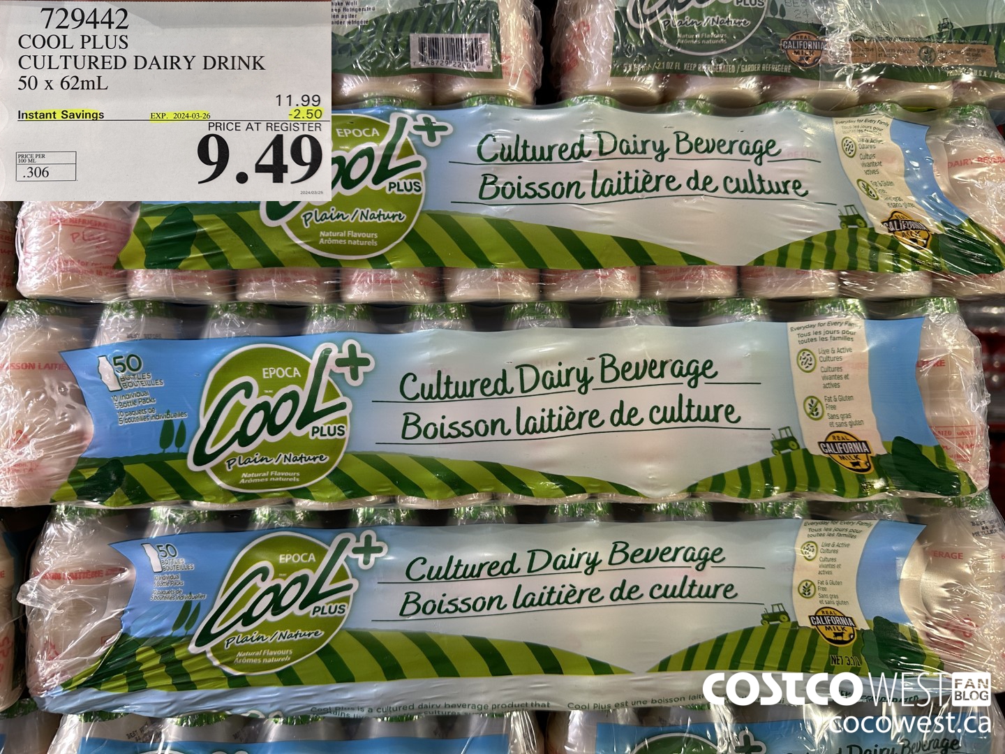 729442 COOL PLUS CULTURED DAIRY DRINK 50 x 62mL ($2.50 INSTANT SAVINGS EXPIRES ON 2024-03-26) $9.49