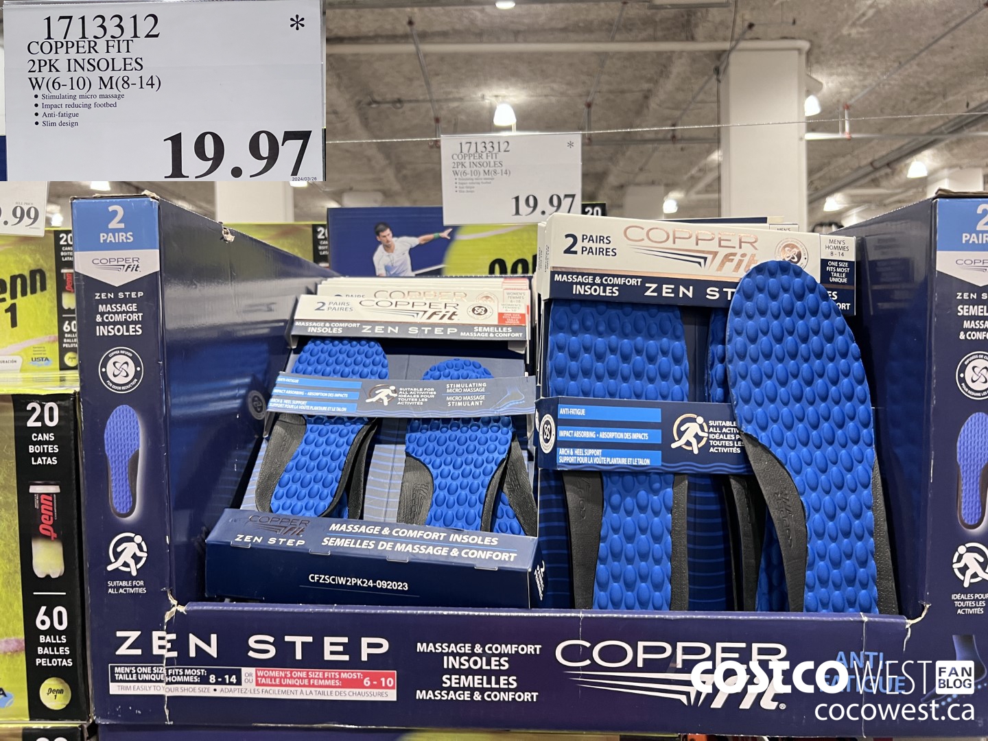 1713312 COPPER FIT INSOLES 2PK W(6-10) M(8-14) $19.97