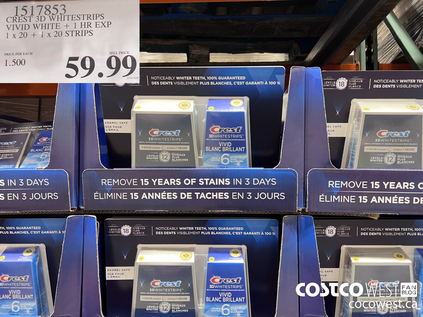 1517853 CREST 3D WHITESTRIPS VIVID WHITE + 1 HR EXP 1 x 20 + 1 x 20 STRIPS $59.99