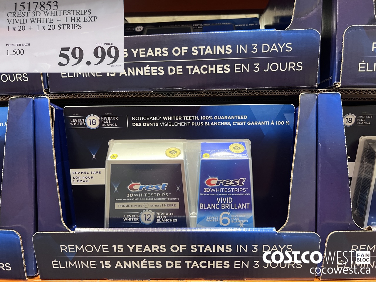 1517853 CREST 3D WHITESTRIPS VIVID WHITE + 1 HR EXP 1 x 20 + 1 x 20 STRIPS $59.99