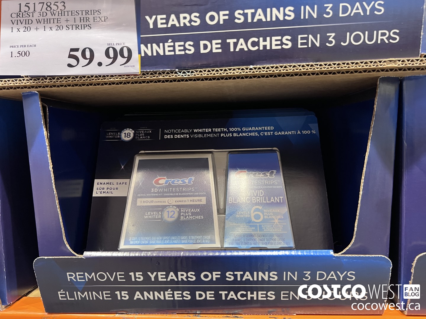 1517853 CREST 3D WHITESTRIPS VIVID WHITE + 1 HR EXP 1 x 20 + 1 x 20 STRIPS $59.99