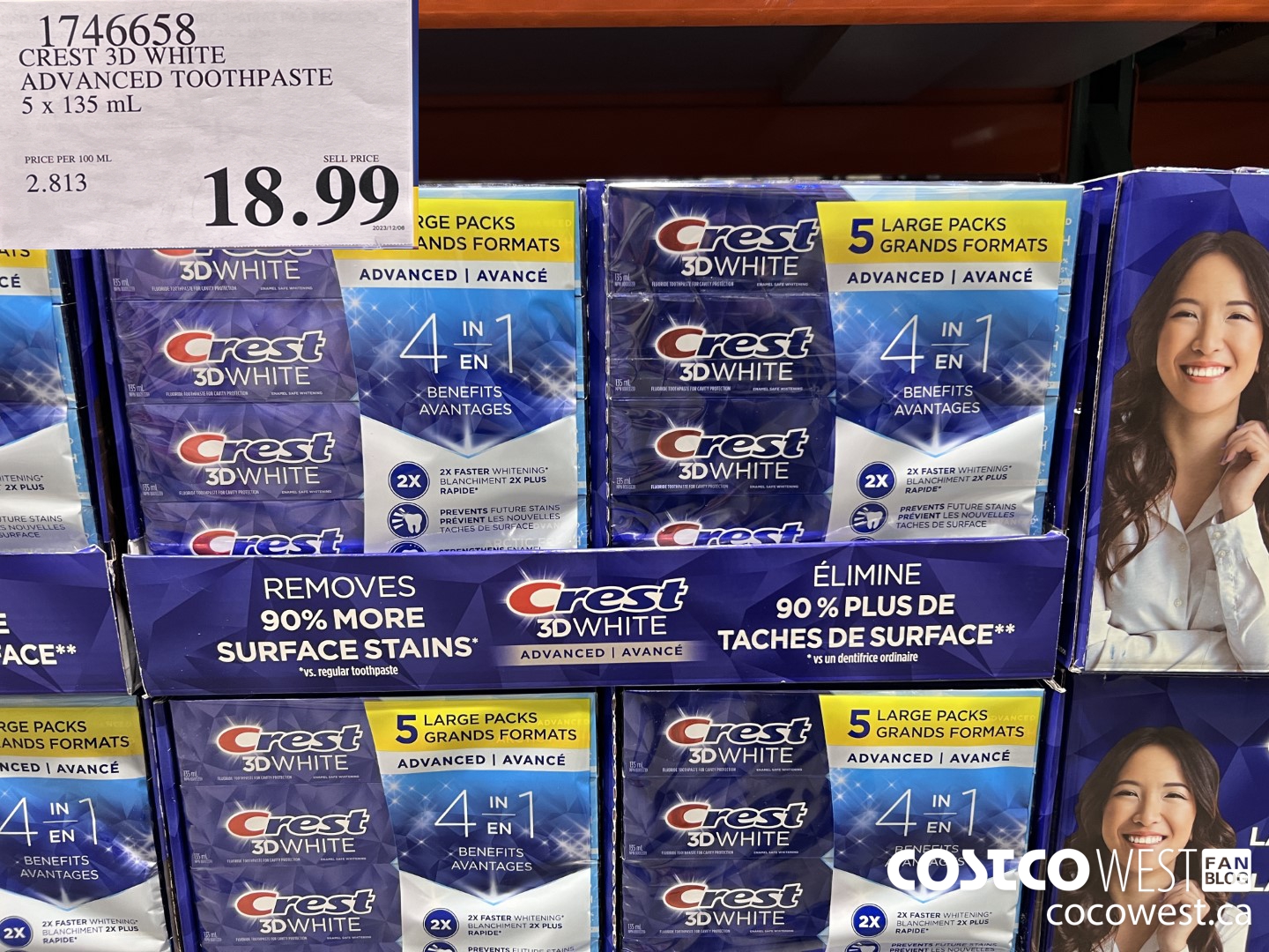 1746658 CREST 3D WHITE ADVANCED TOOTHPASTE 5 X 135ML $18.99