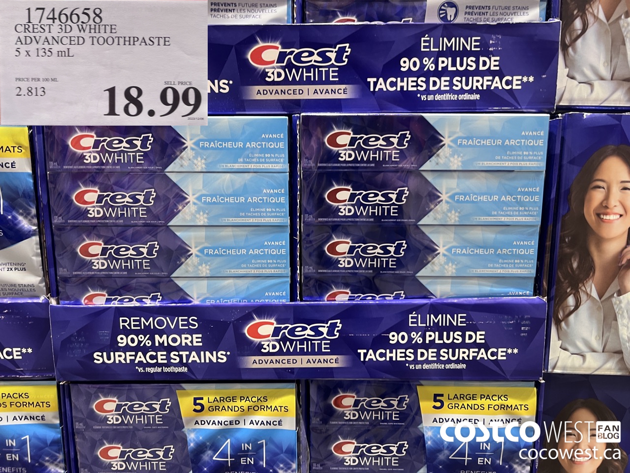 1746658 CREST 3D WHITE ADVANCED TOOTHPASTE 5 X 135ML $18.99