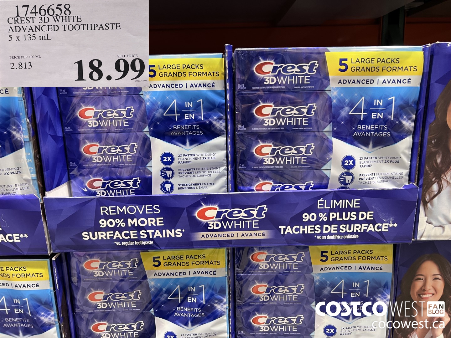 1746658 CREST 3D WHITE ADVANCED TOOTHPASTE 5 X 135ML $18.99