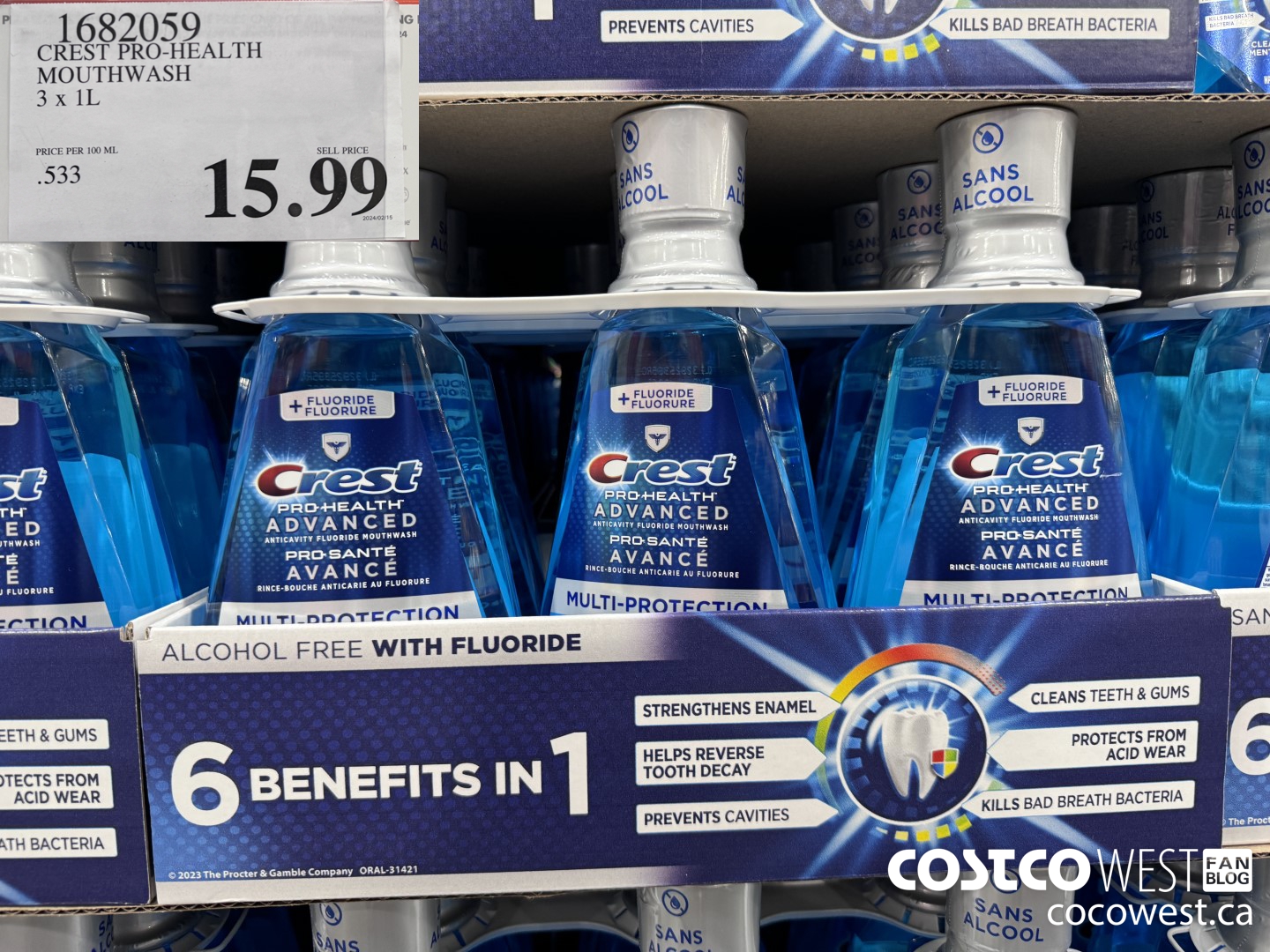 1682059 CREST PRO-HEALTH MOUTHWASH 3 X 1L $15.99