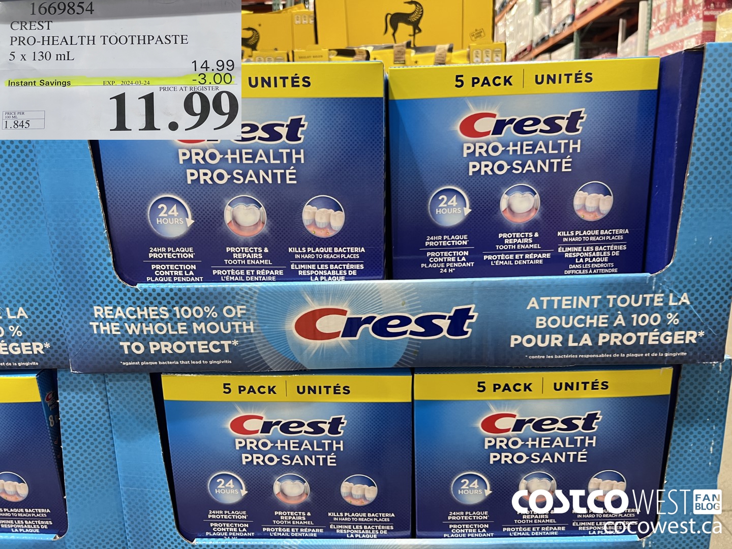 1669854 CREST PRO-HEALTH TOOTHPASTE 5 X 130 ML ($3.00 INSTANT SAVINGS EXPIRES ON 2024-03-24) $11.99