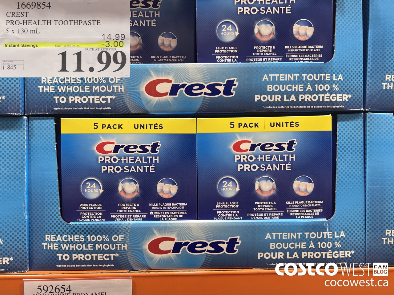 1669854 CREST PRO-HEALTH TOOTHPASTE 5 X 130 ML ($3.00 INSTANT SAVINGS EXPIRES ON 2024-03-24) $11.99