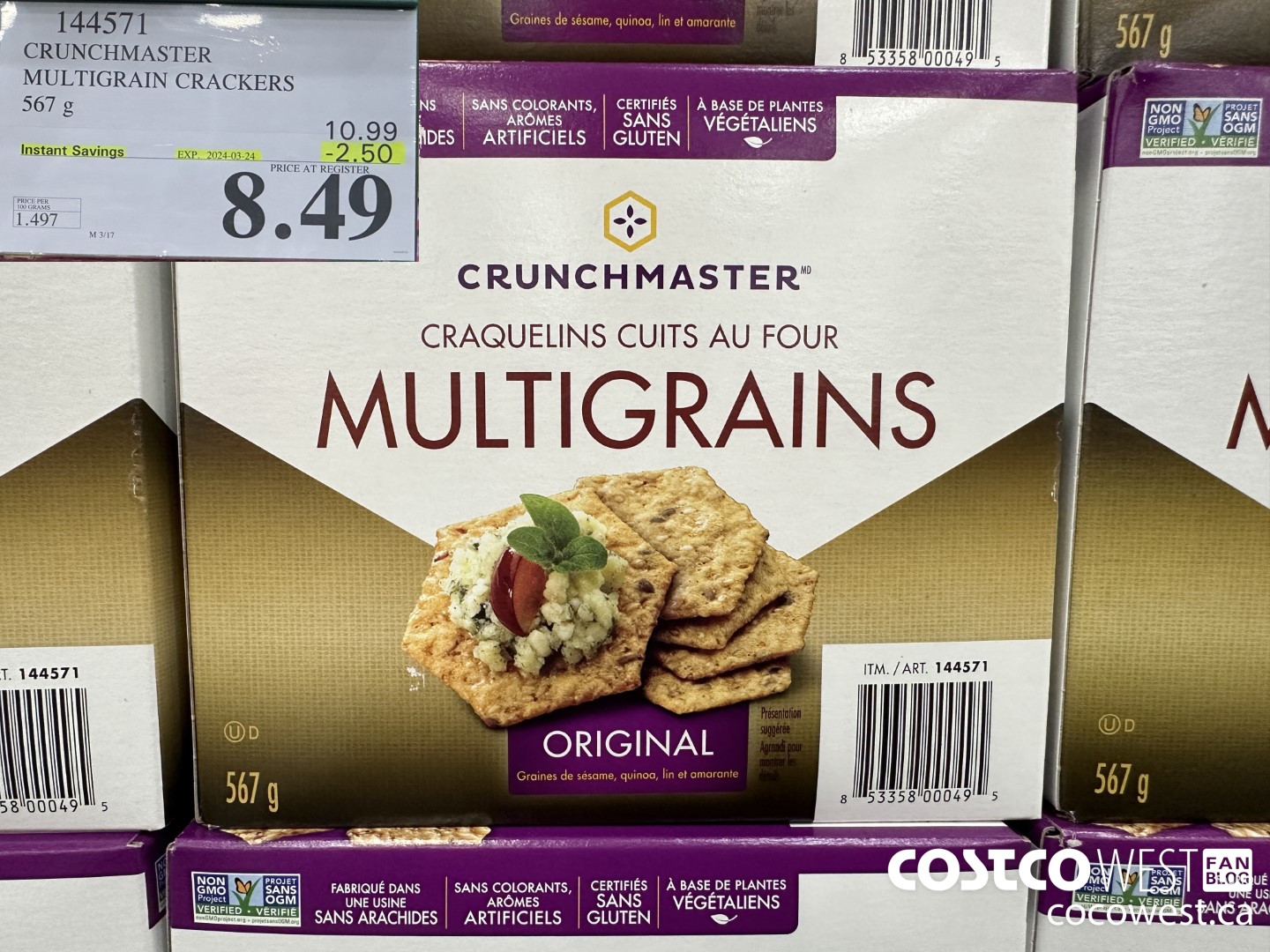 144571 CRUNCHMASTER MULTIGRAIN CRACKERS 567 G ($2.50 INSTANT SAVINGS EXPIRES ON 2024-03-24) $8.49