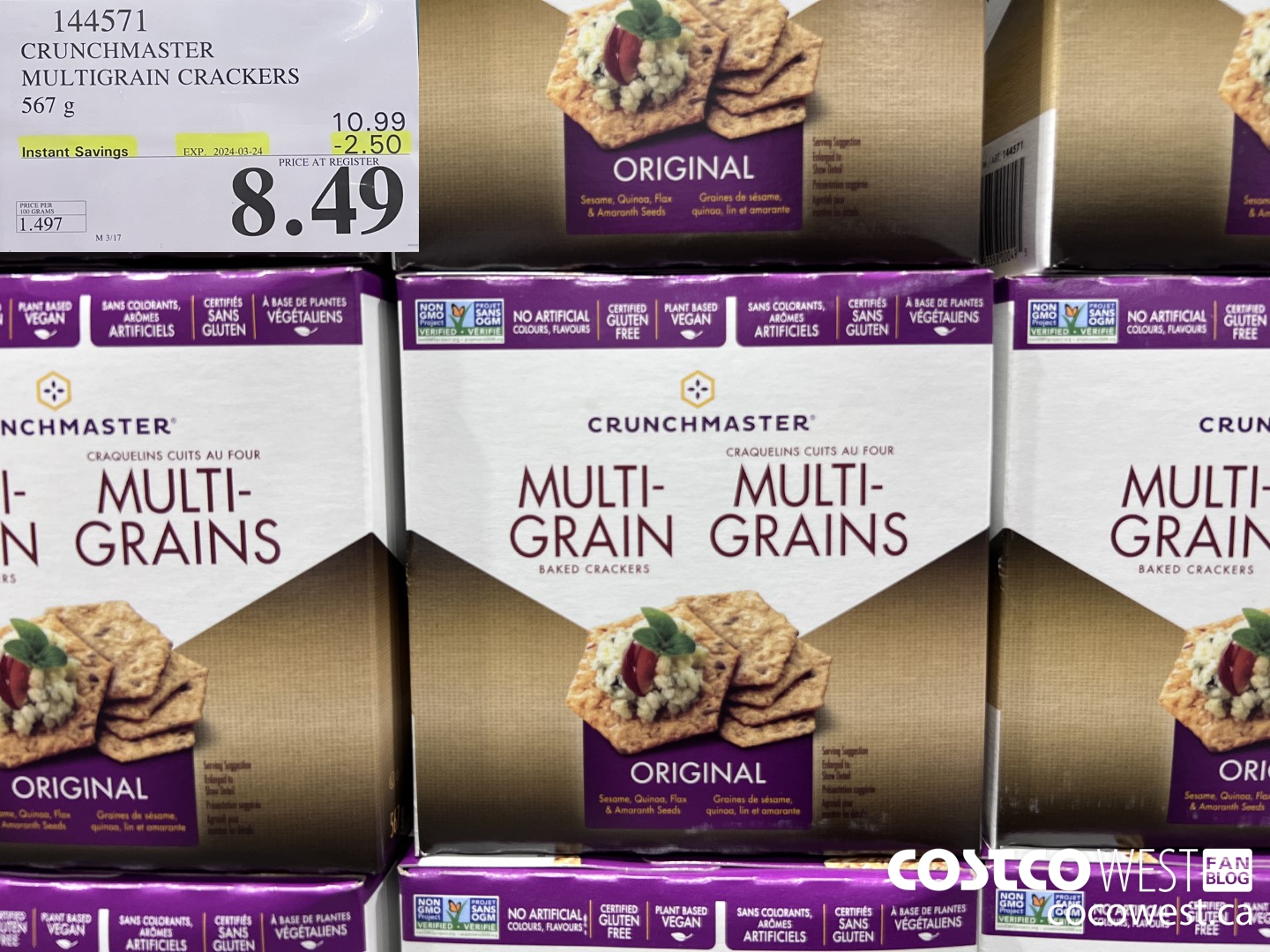144571 CRUNCHMASTER MULTIGRAIN CRACKERS 567 G ($2.50 INSTANT SAVINGS EXPIRES ON 2024-03-24) $8.49