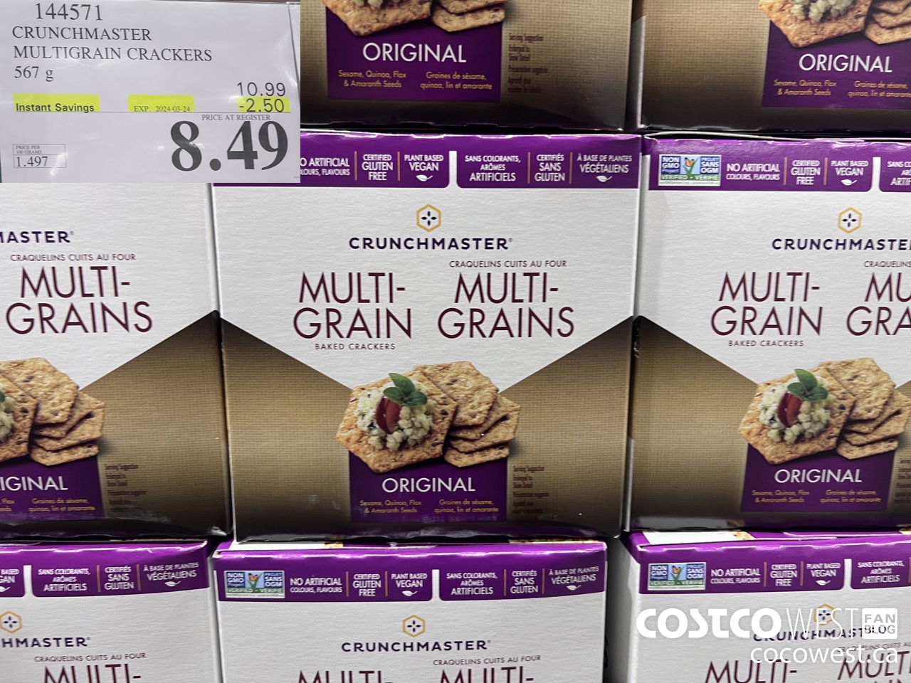 144571 CRUNCHMASTER MULTIGRAIN CRACKERS 567 G ($2.50 INSTANT SAVINGS EXPIRES ON 2024-03-24) $8.49