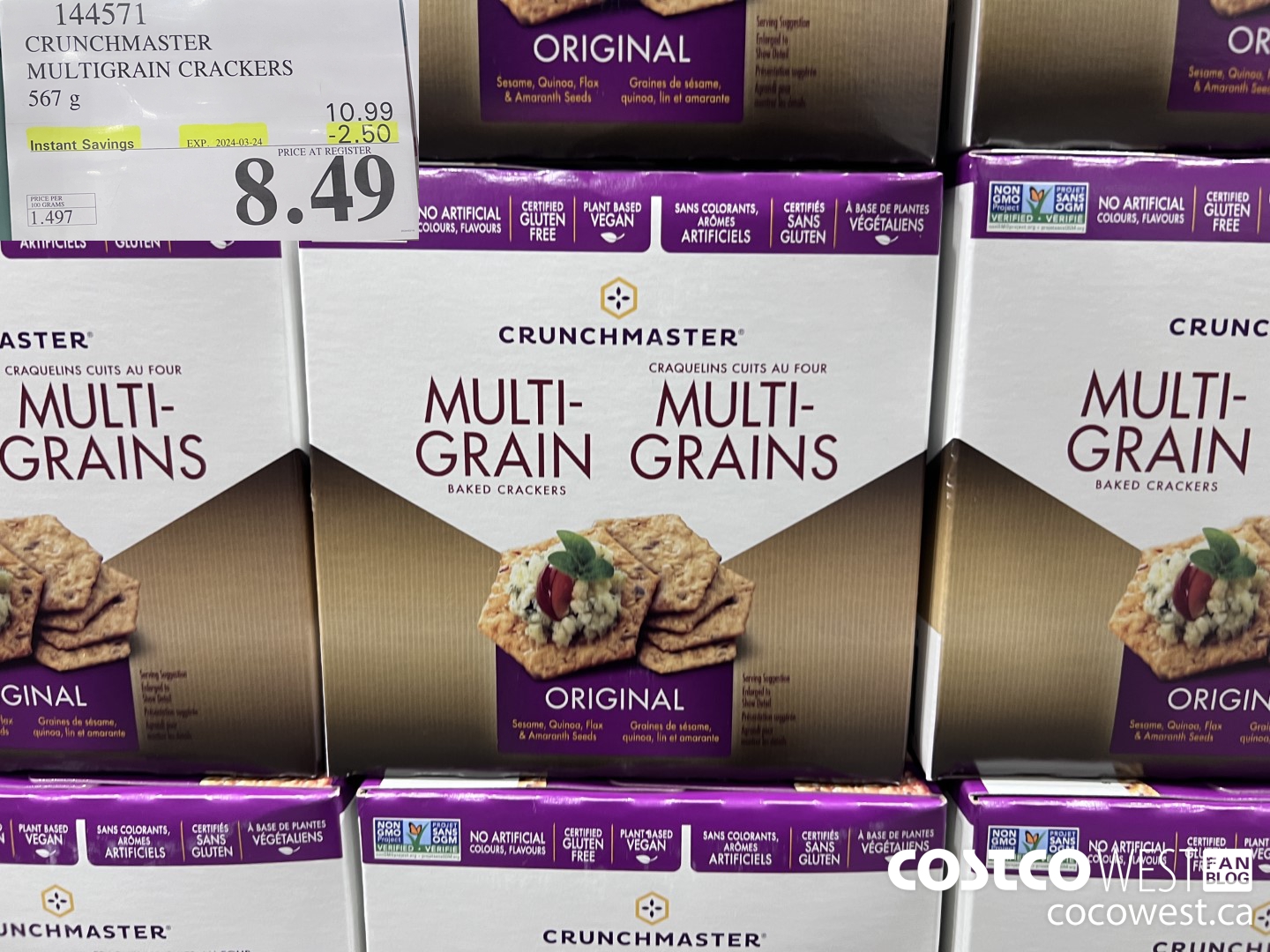 144571 CRUNCHMASTER MULTIGRAIN CRACKERS 567 G ($2.50 INSTANT SAVINGS EXPIRES ON 2024-03-24) $8.49