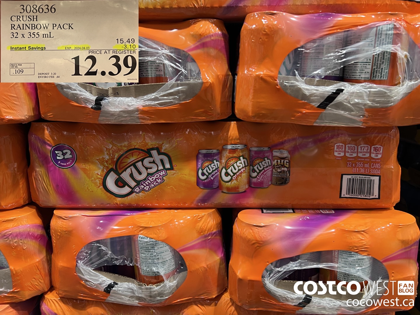 308636 CRUSH RAINBOW PACK 32 X 355 ML ($3.10 INSTANT SAVINGS EXPIRES ON 2024-04-03) $12.39