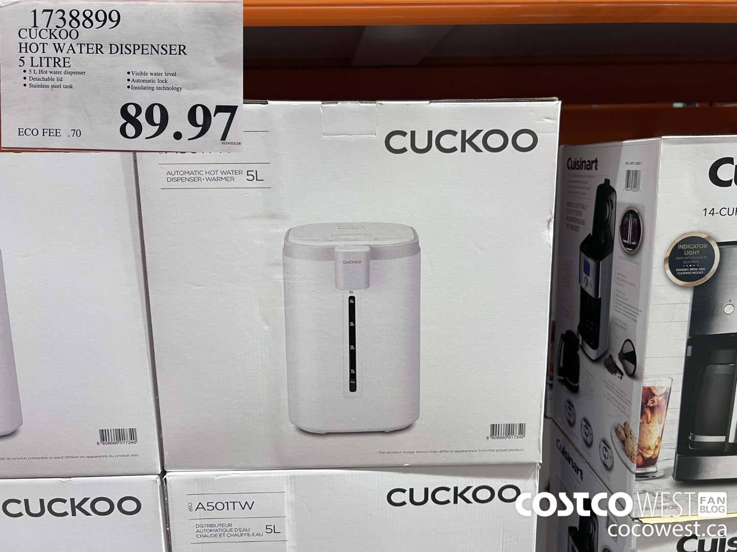 1738899 CUCKOO HOT WATER DISPENSER 5 LITRE $89.97