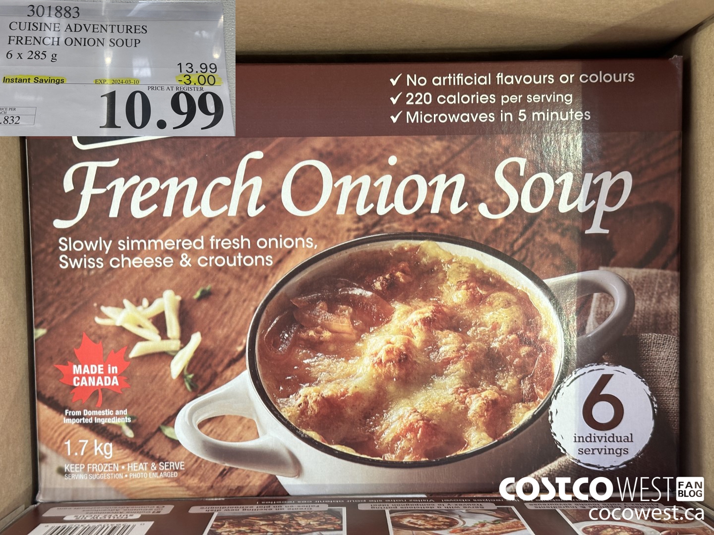 301883 CUISINE ADVENTURES FRENCH ONION SOUP 6 X 285 G ($3.00 INSTANT SAVINGS EXPIRES ON 2024-03-10) $10.99