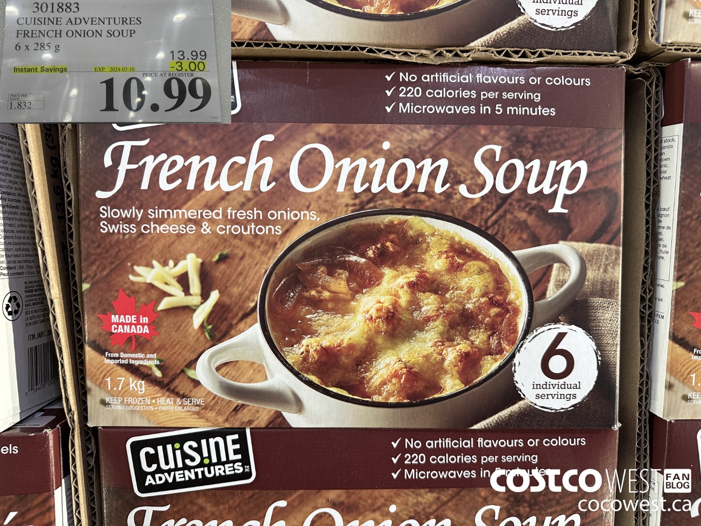 301883 CUISINE ADVENTURES FRENCH ONION SOUP 6 X 285 G ($3.00 INSTANT SAVINGS EXPIRES ON 2024-03-10) $10.99