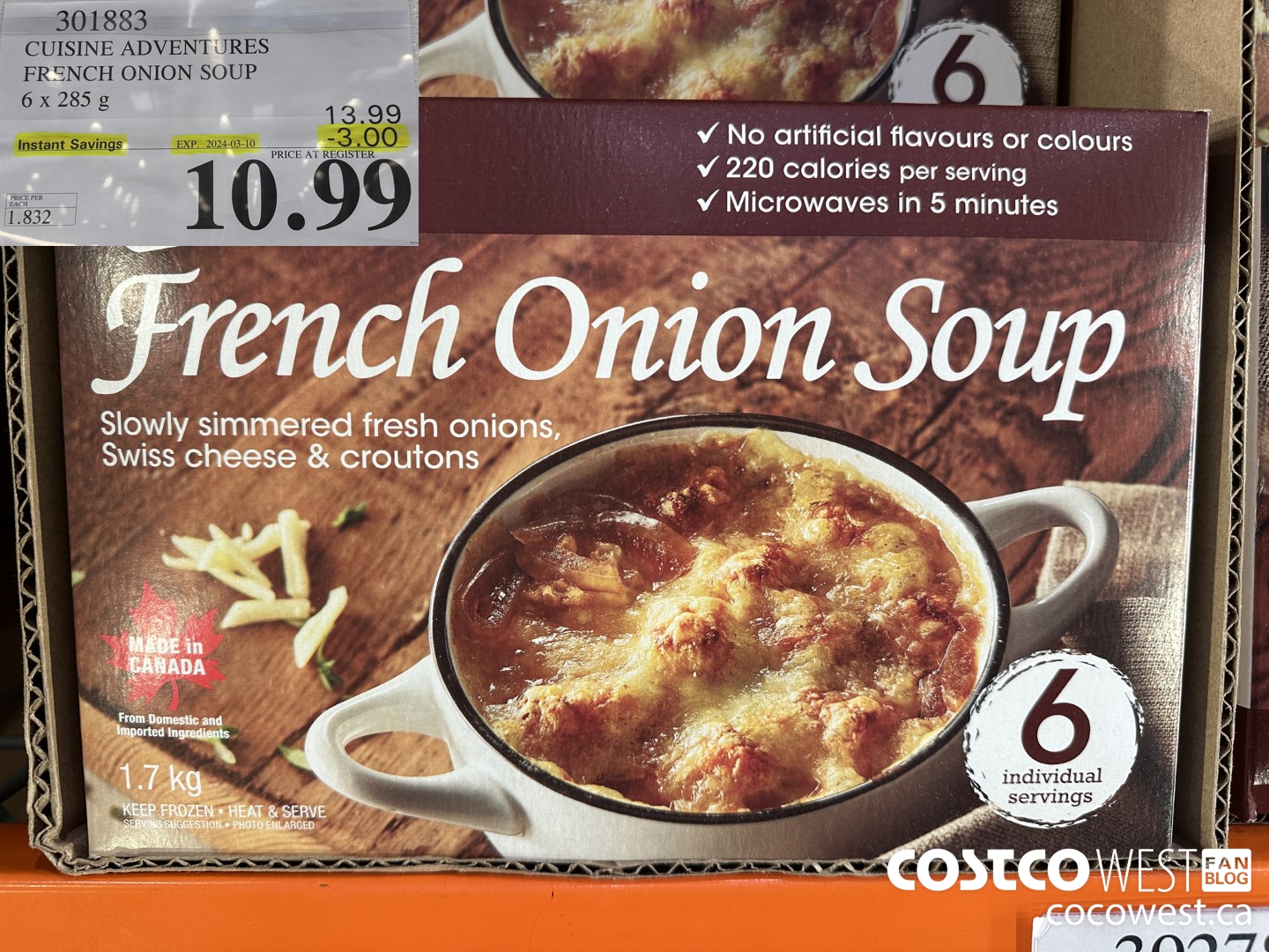 301883 CUISINE ADVENTURES FRENCH ONION SOUP 6 X 285 G ($3.00 INSTANT SAVINGS EXPIRES ON 2024-03-10) $10.99
